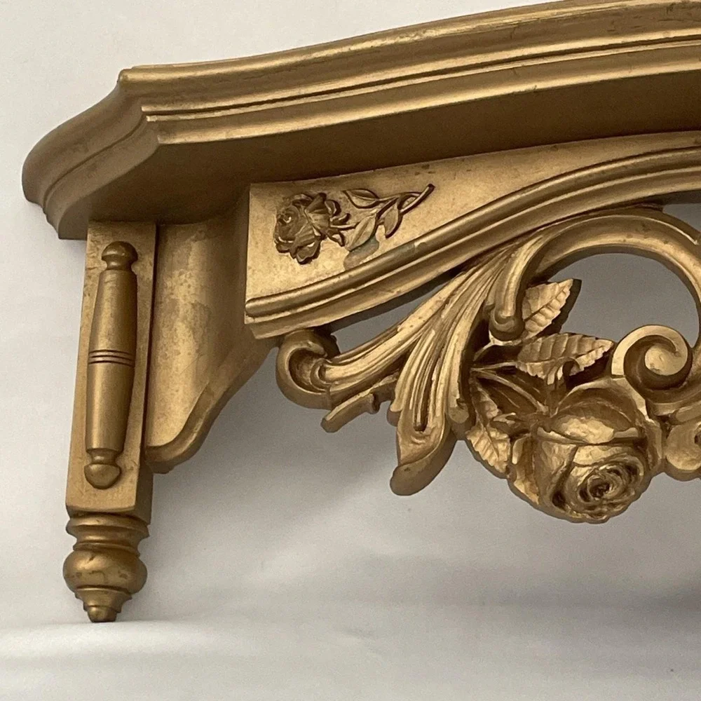 Vintage 1970's HOMCO Home Interiors Gold Wall Shelf Scrolled Hollywood Regency